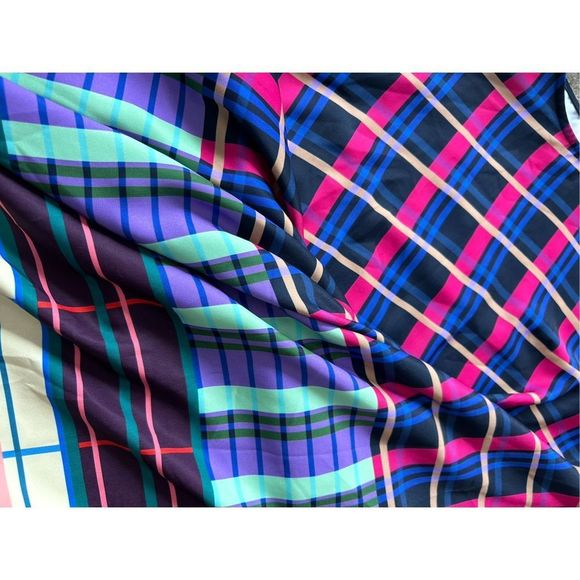Eloquii Women’s Plus Size 20 Dress Blue Pink Plaid Colorful Belt Bell Sleeves A- - Picture 9 of 11